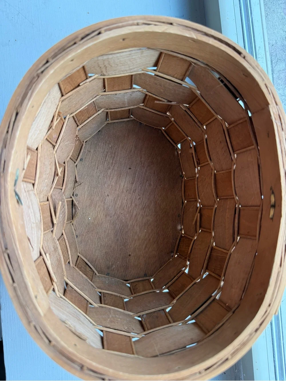 Handwoven Natural Wood Accent Basket with Handle